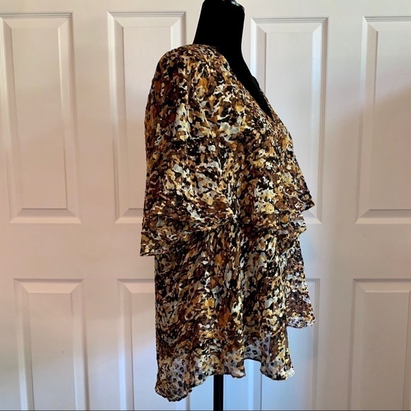 BCBGMaxAzria Brown and Gold Floral Flowy Blouse - Picture 2 of 5